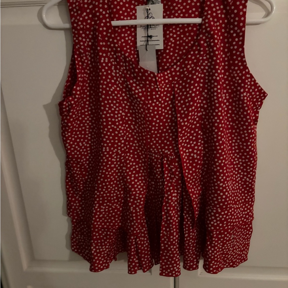 Red Pleated Relaxed Tank Top‎
